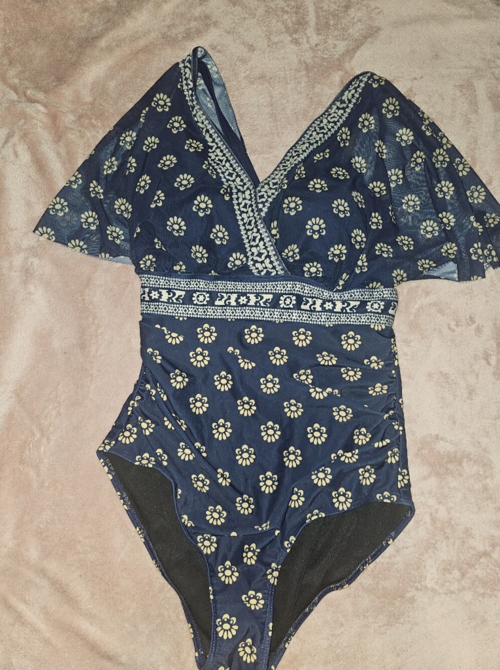 New BloomChic Navy Blur Floral Flutter Sleeves Layered One Piece Swimsuit 14/16